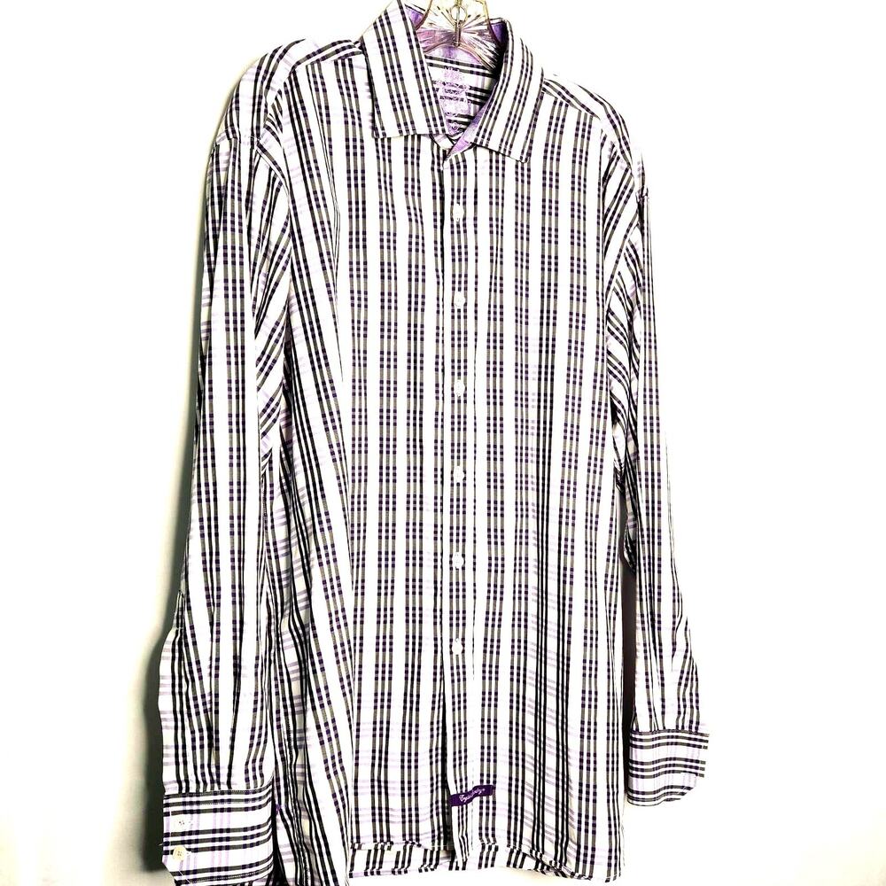 English Laundry by Christopher Wicks Cotton Shirt Size 17.5, 34/35 Purple Plaid - Picture 9 of 16